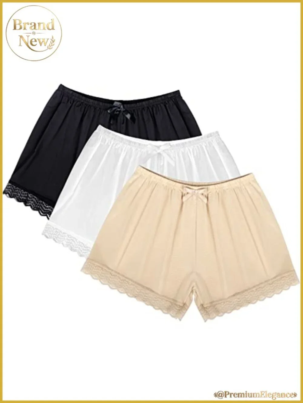 3 Pack Women's Half Slip Shorts for Under Dresses Lace Trim Satin Pettipants